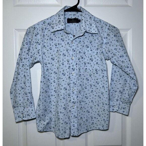Vittorino Youth Girls Long Sleeve One Pocket Button Up Floral Blouse Blue Size 8 - Picture 1 of 5